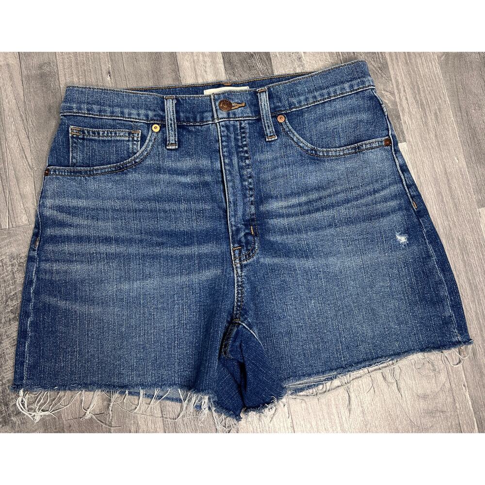 Madewell High Rise Denim Shorts Women 27 Blue Raw Hem Cut Off Frayed Jean Shorts